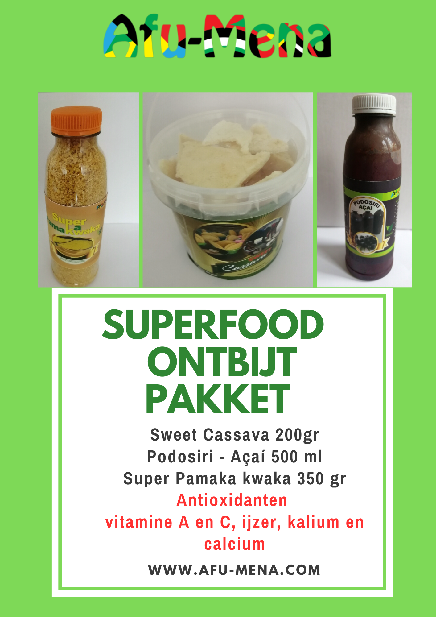 Afu-Mena Ontbijtpakket – Podosiri, kwaka & cassavebrood